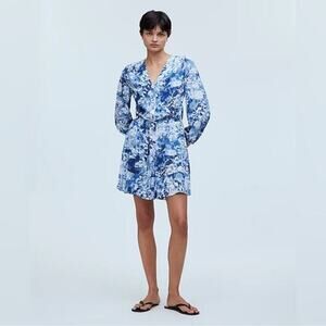 Madewell Tie-Waist Mini Shirtdress in Floral Crepe Size: 6, NWT